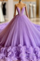 Sexy Spaghetti Straps Lavender Tulle Wedding Dresses Beading Bodice